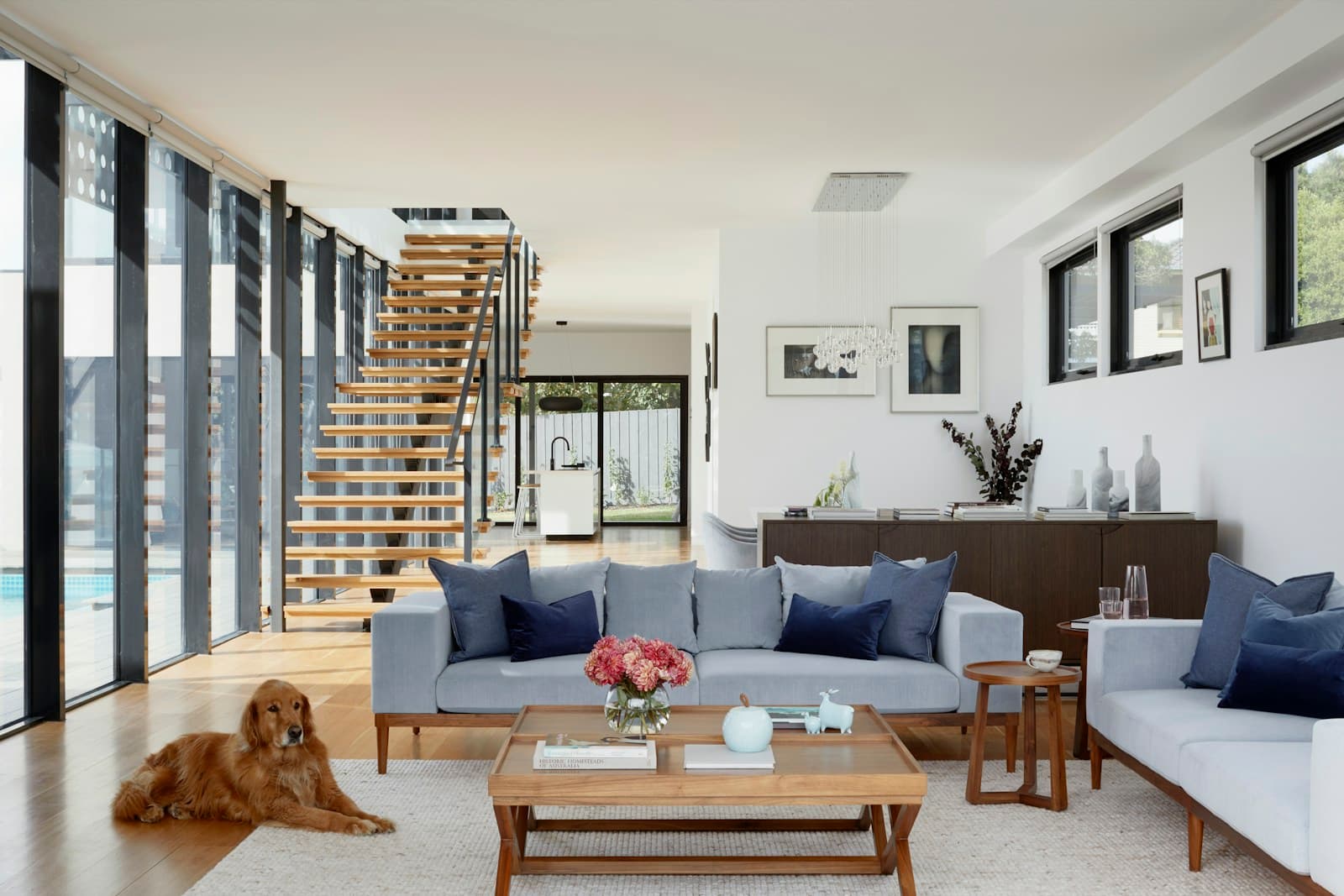 Residential living space with considered finishes